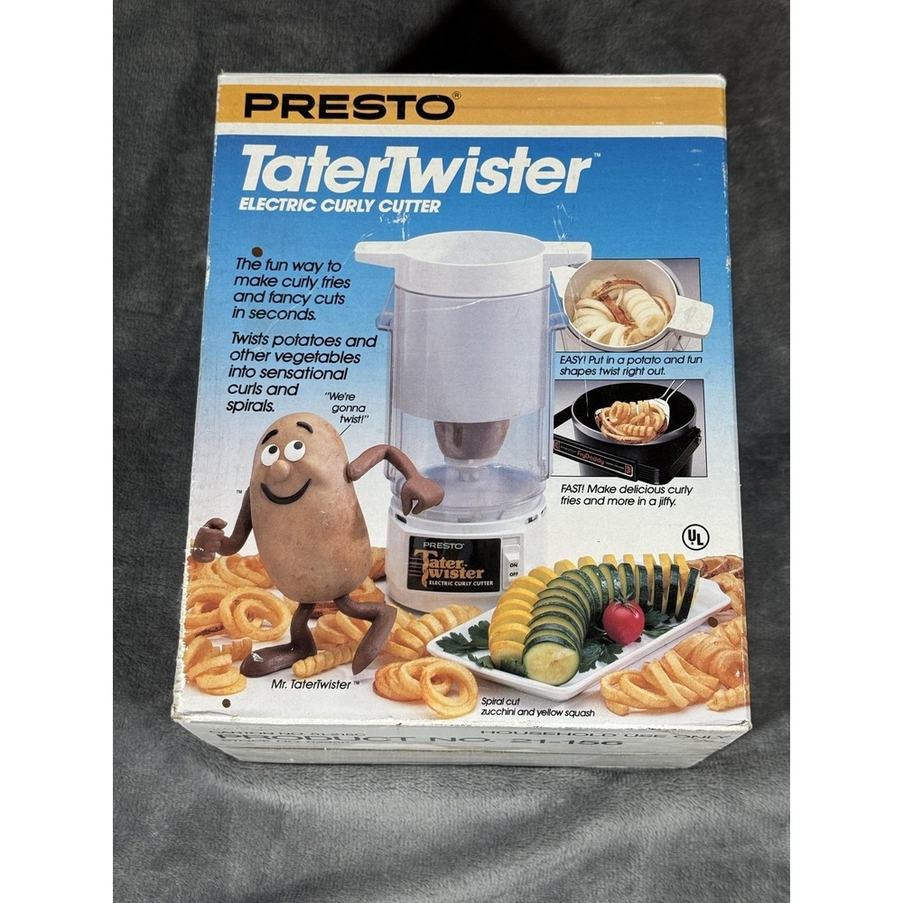 Vtg Presto TaterTwister Electric Curly Cutter 02930 White Potato Spiral Slicer